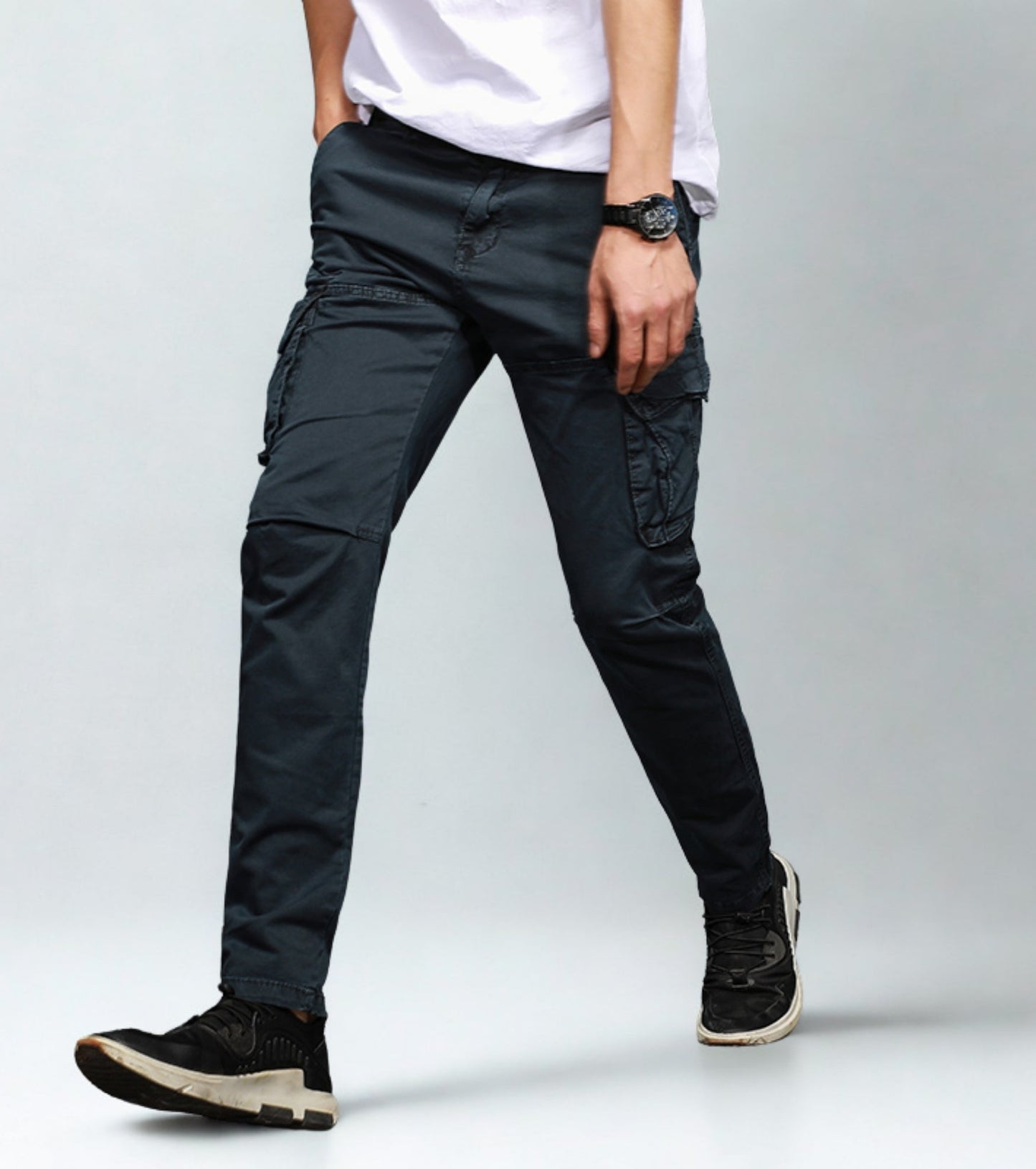 L'MONTE Imported Men's Regular Fit Casual Blue Cotton Cargo Joggers Lmonte International