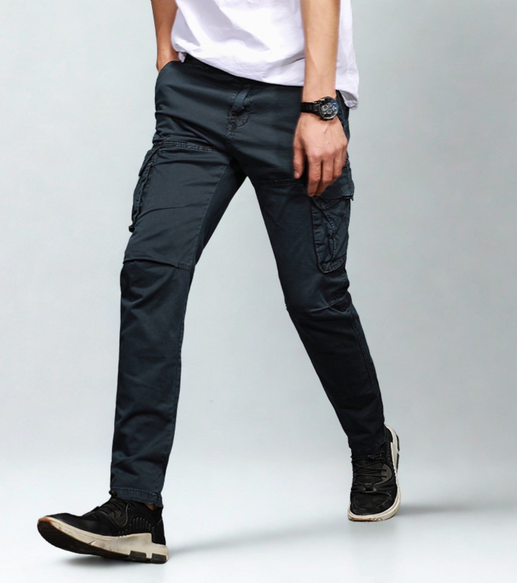 L'MONTE Imported Men's Regular Fit Casual Blue Cotton Cargo Joggers Lmonte International
