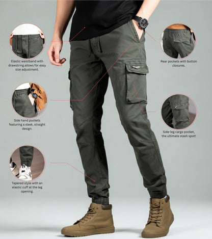 L'MONTE Men's Green Cotton Stretch Cargo Joggers Lmonte International