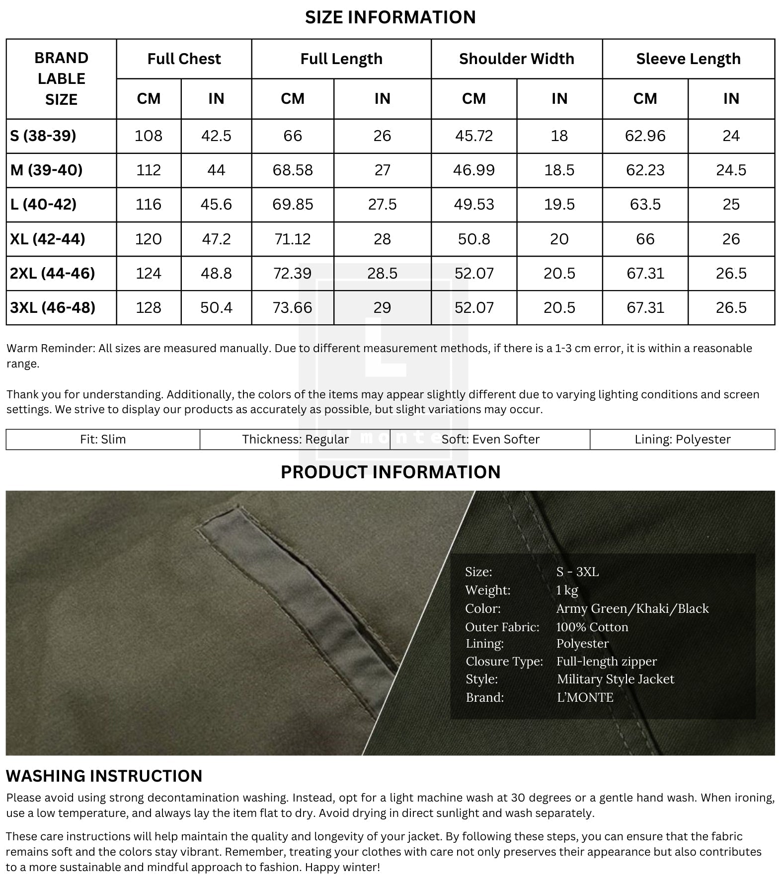 L'MONTE Men's Army Green Military-Style Bomber Jacket My Store