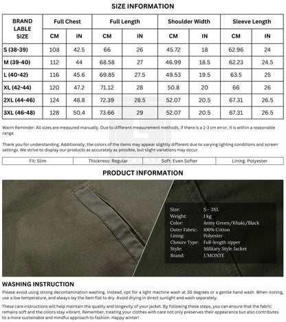 L'MONTE Men's Army Green Military-Style Bomber Jacket My Store