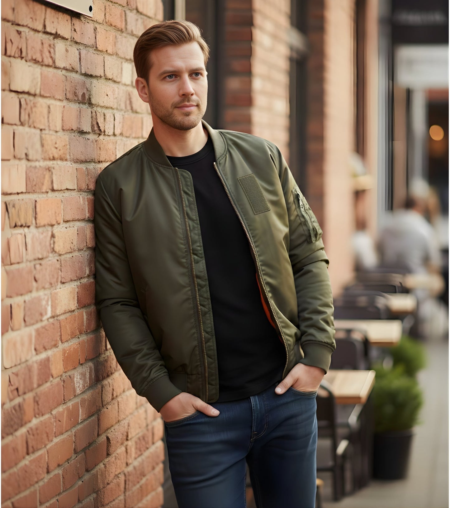 L'MONTE Men's Army Green Polyester Bomber Fall Jacket My Store