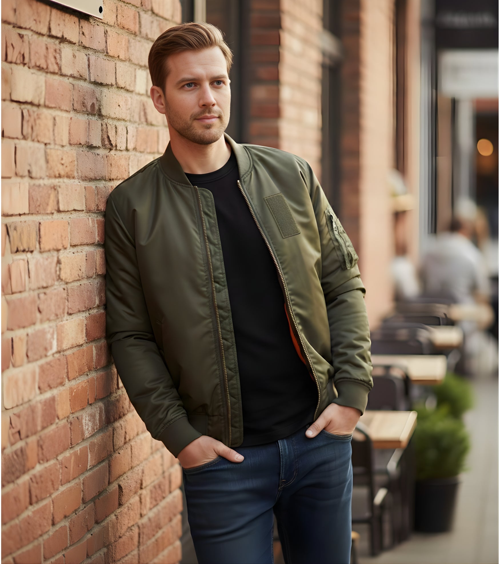 L'MONTE Men's Army Green Polyester Bomber Fall Jacket My Store