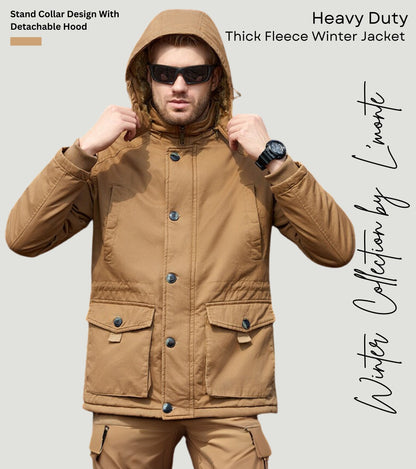 L'MONTE Men's Khaki Fleece-Lined Jacket With Detachable Hood My Store