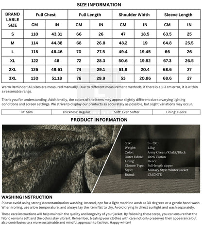 L'MONTE Men's Army Green Fleece-Lined Bomber Jacket My Store