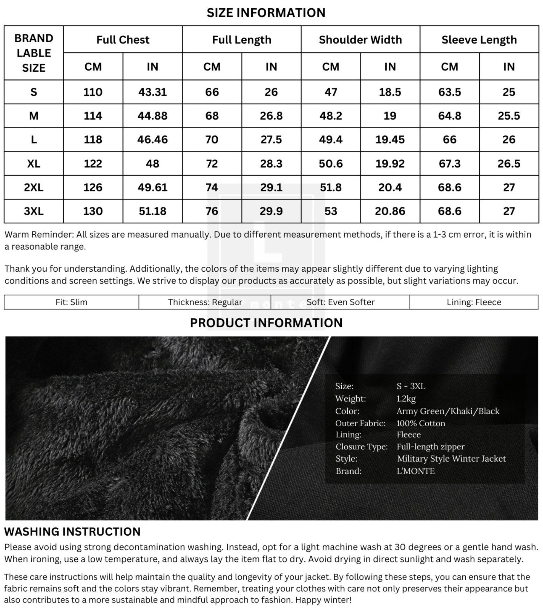 L'MONTE Men's Black Fleece-Lined Bomber Jacket My Store