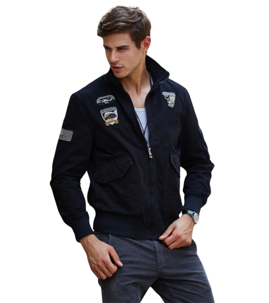 L'MONTE Men's Black USA Military-Style Biker Jacket My Store