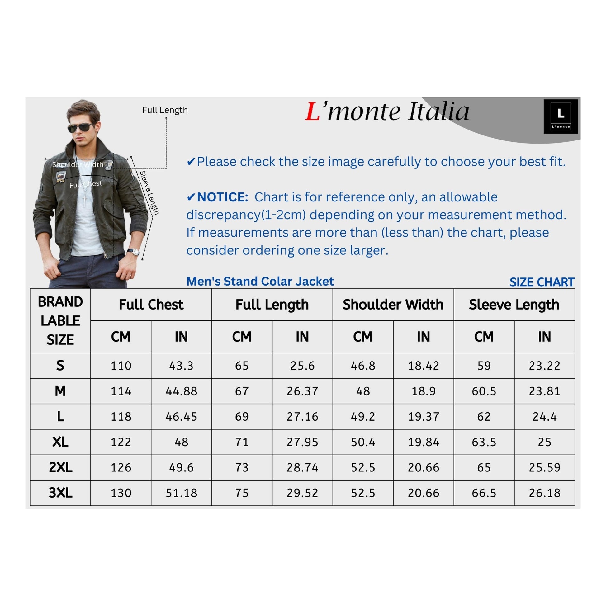 L'MONTE Men's Army Green USA Military-Style Biker Jacket My Store