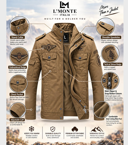 L'MONTE Men's Khaki Military-Style Bomber Jacket My Store
