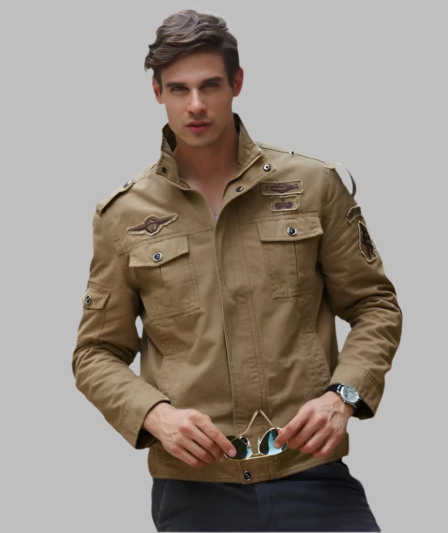 L'MONTE Men's Khaki Military-Style Bomber Jacket My Store