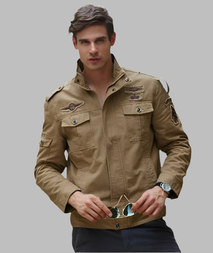 L'MONTE Men's Khaki Military-Style Bomber Jacket My Store