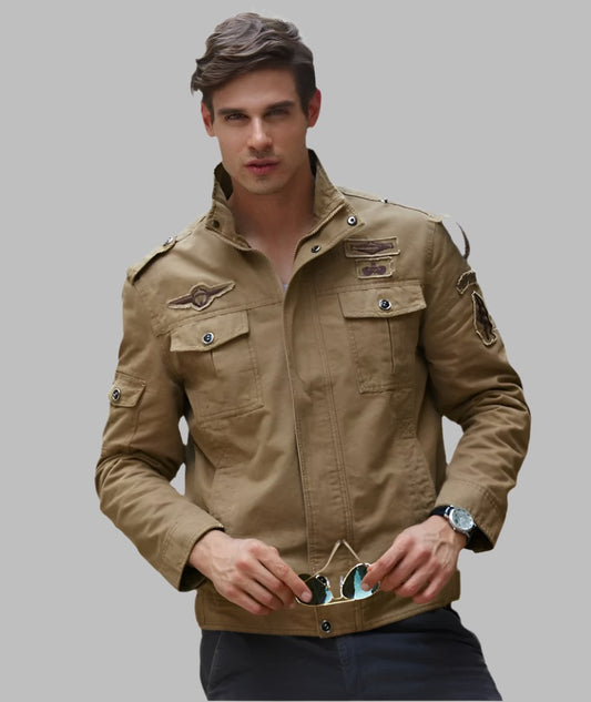 L'MONTE Men's Khaki Military-Style Bomber Jacket My Store