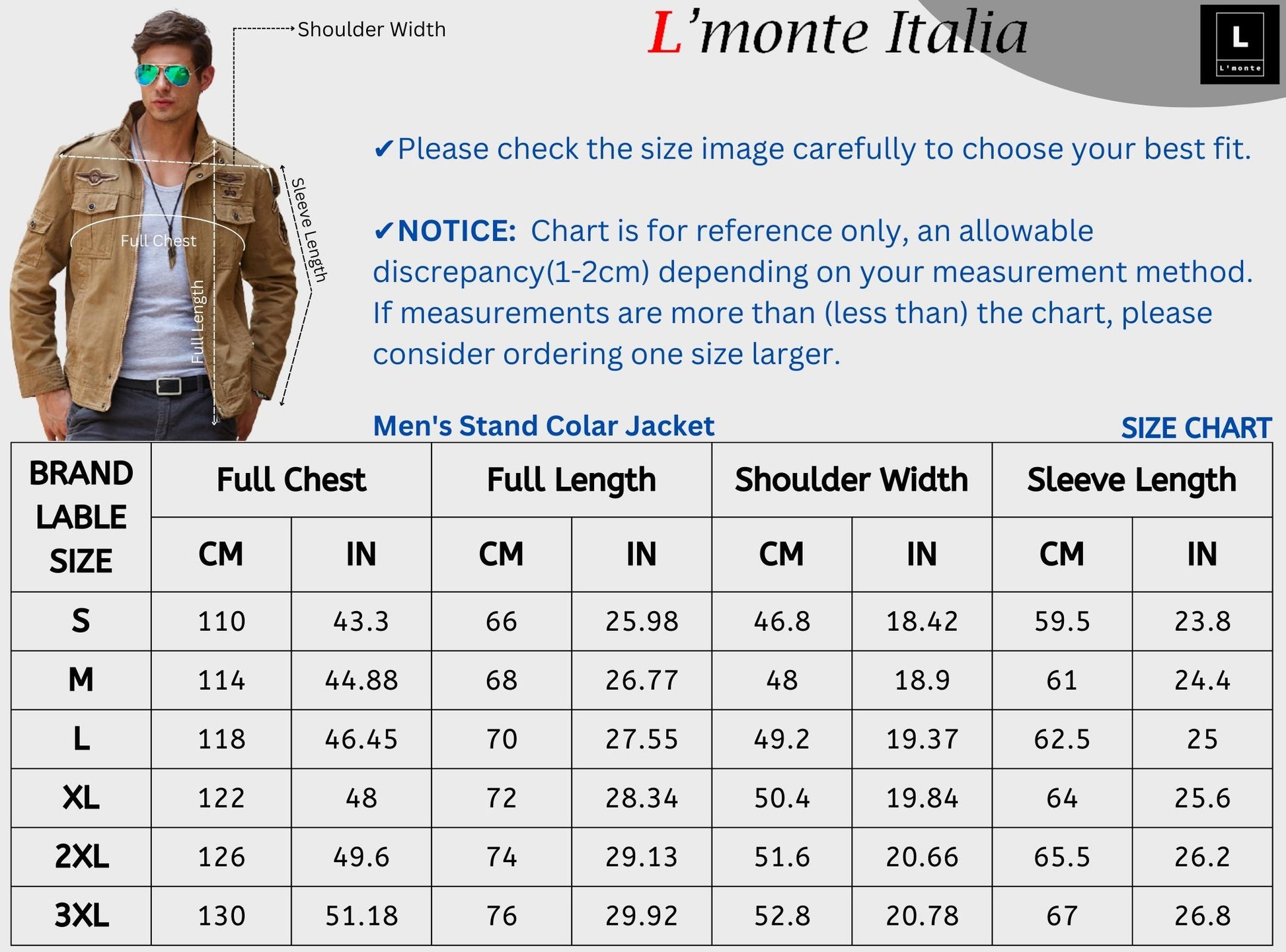 L'MONTE Men's Khaki Military-Style Bomber Jacket My Store