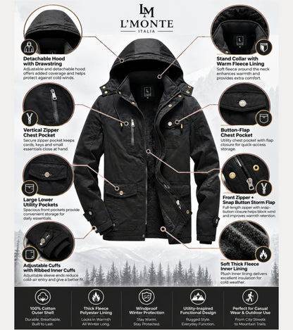 L'MONTE Men's Black Heavy-Duty Winter Cargo Jacket My Store