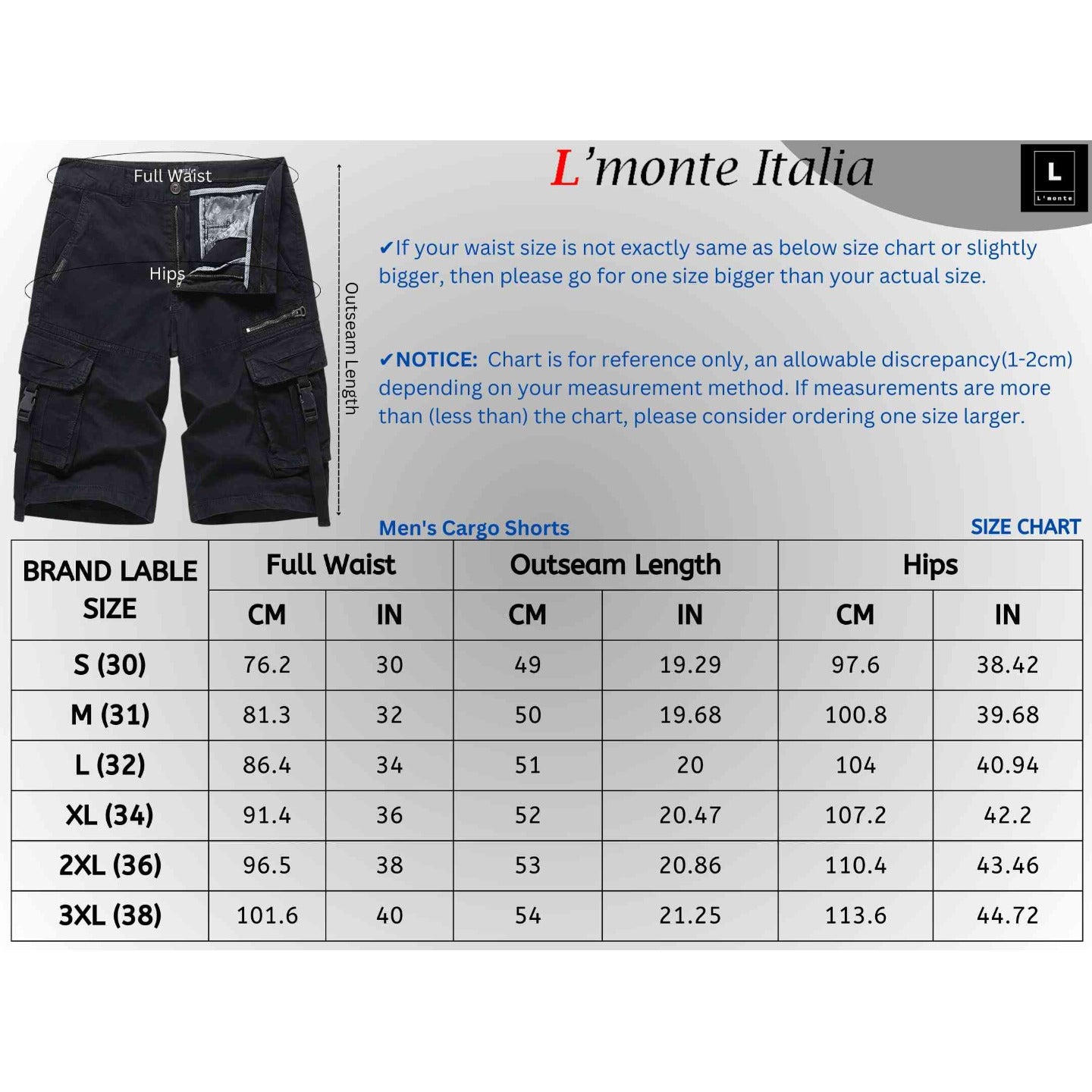 L'MONTE Imported Expandable Elastic Waist Black Outwear Cargo Shorts My Store