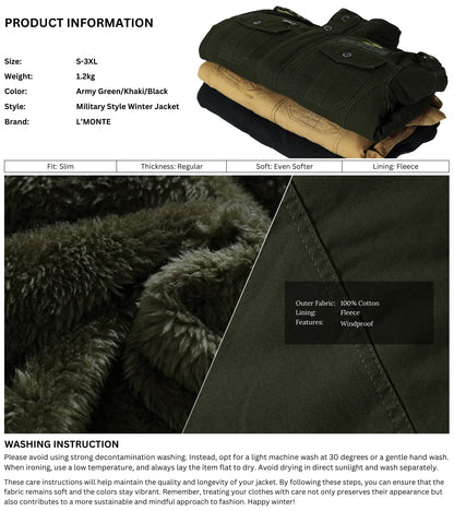 L'MONTE Men's Khaki Military Style Cargo Cotton Jacket My Store