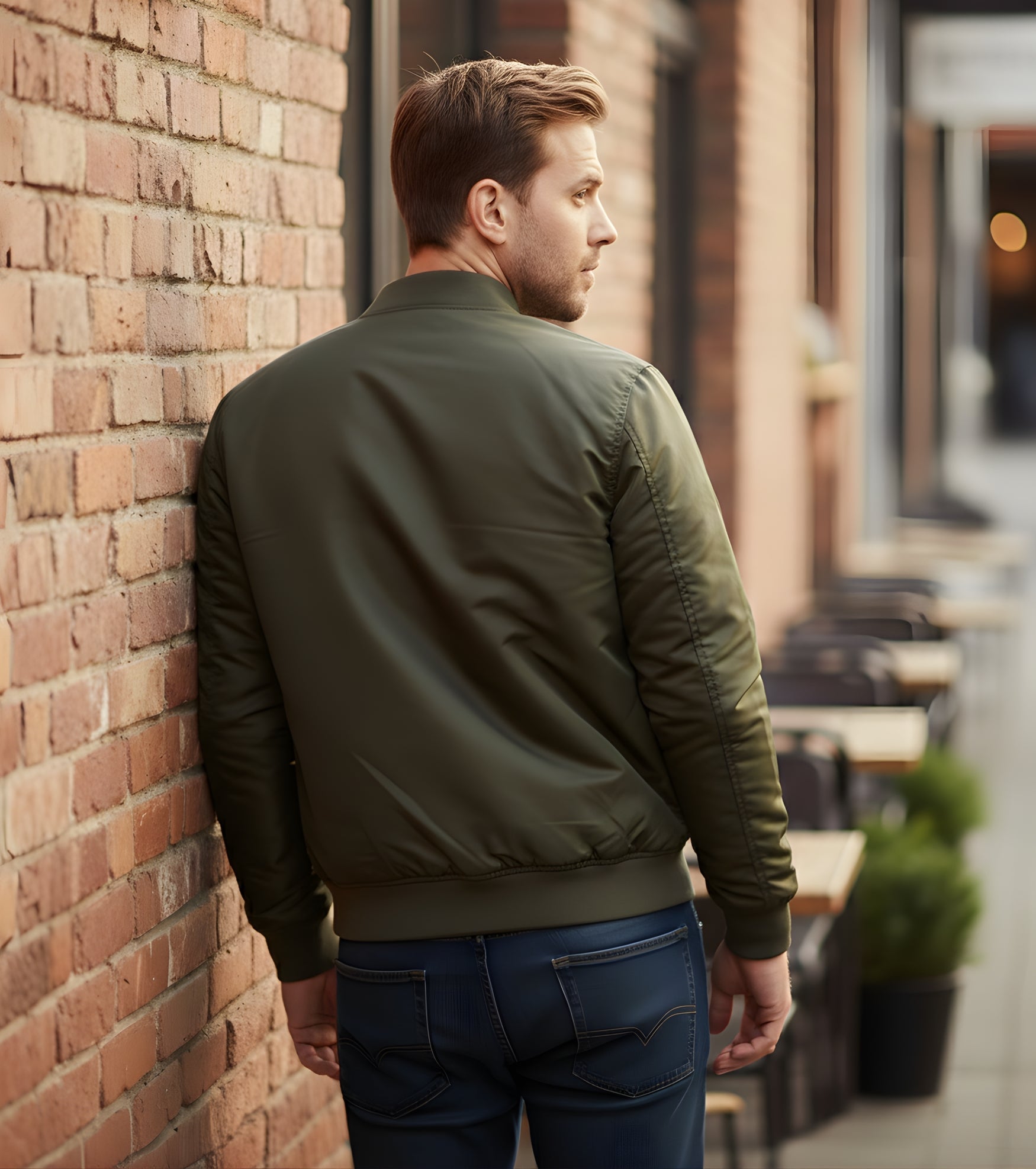 L'MONTE Men's Army Green Polyester Bomber Fall Jacket My Store