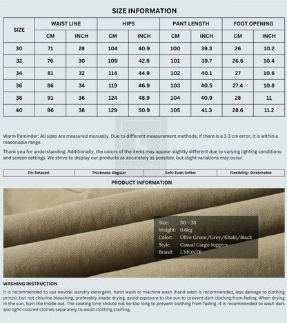 L'MONTE Men's Green Cotton Stretch Cargo Joggers Lmonte International