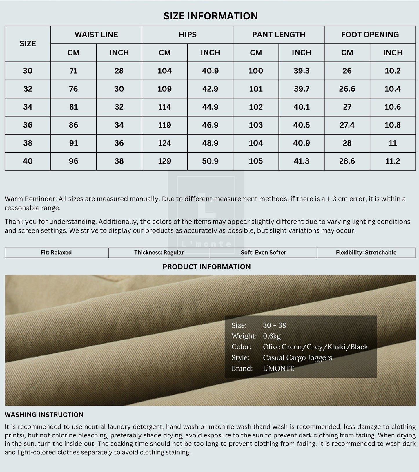 L'MONTE Men's Black Cotton Stretch Cargo Joggers Lmonte International