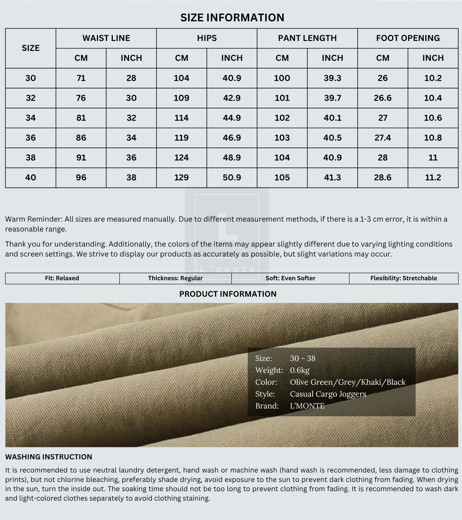 L'MONTE Men's Black Cotton Stretch Cargo Joggers Lmonte International