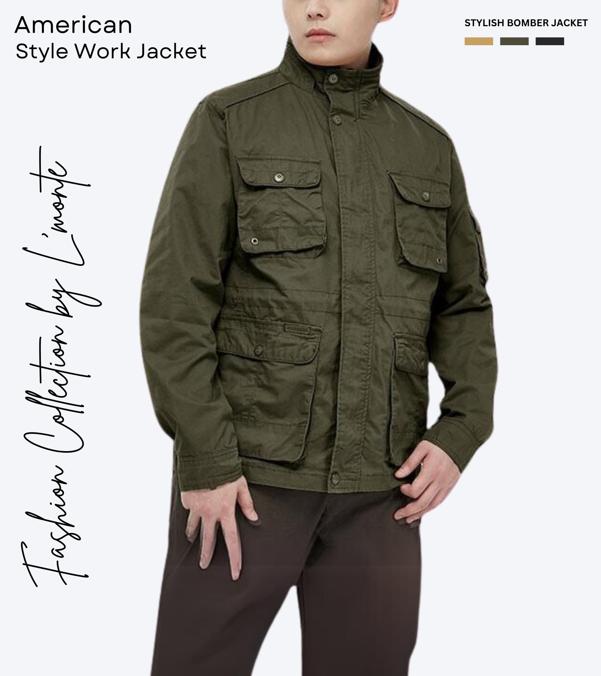 L'MONTE Men's Army Green Cotton Outdoor Jacket For Mild Winter My Store