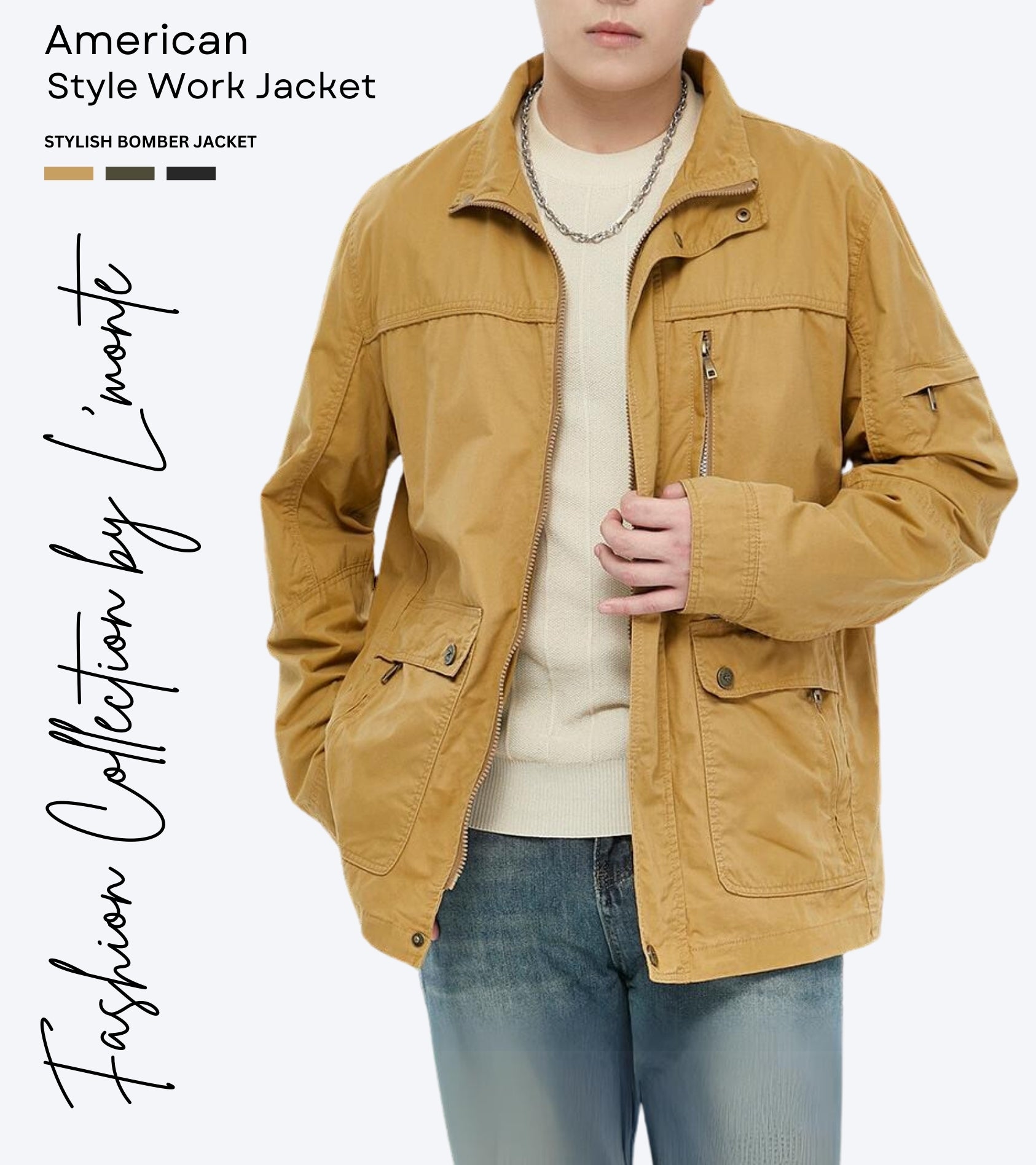 L'MONTE Men's Cotton Yellow Jacket For Mild Winter My Store