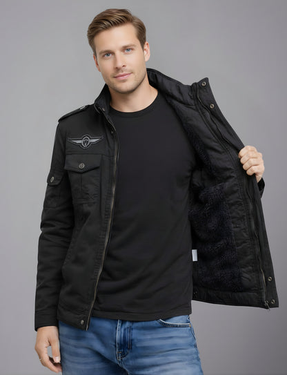 L'MONTE Men's Black Fleece-Lined Bomber Jacket