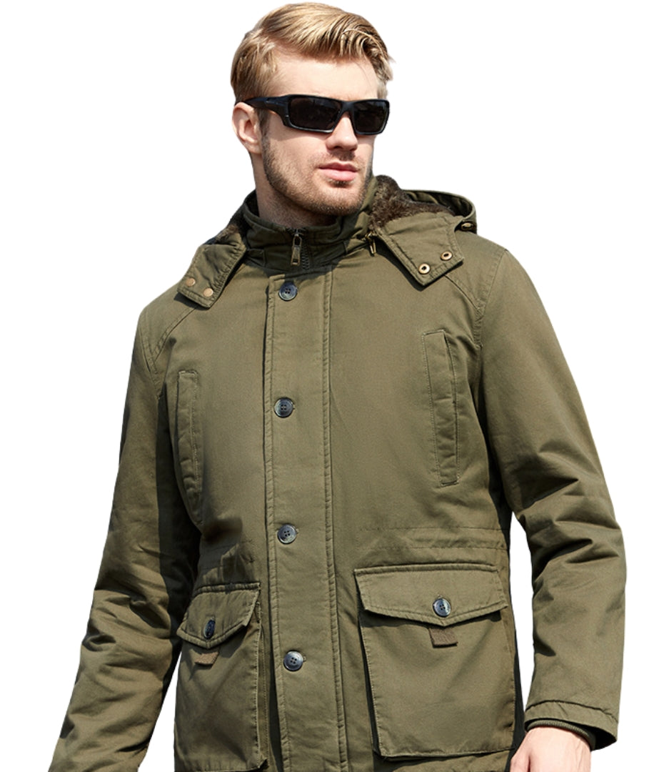 L'MONTE Men's Green Fleece-Lined Jacket With Detachable Hood My Store