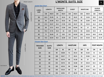 L'MONTE 3 Piece Imported Grey Suit for Men - Slim Fit Formal Blazer, Vest & Pants