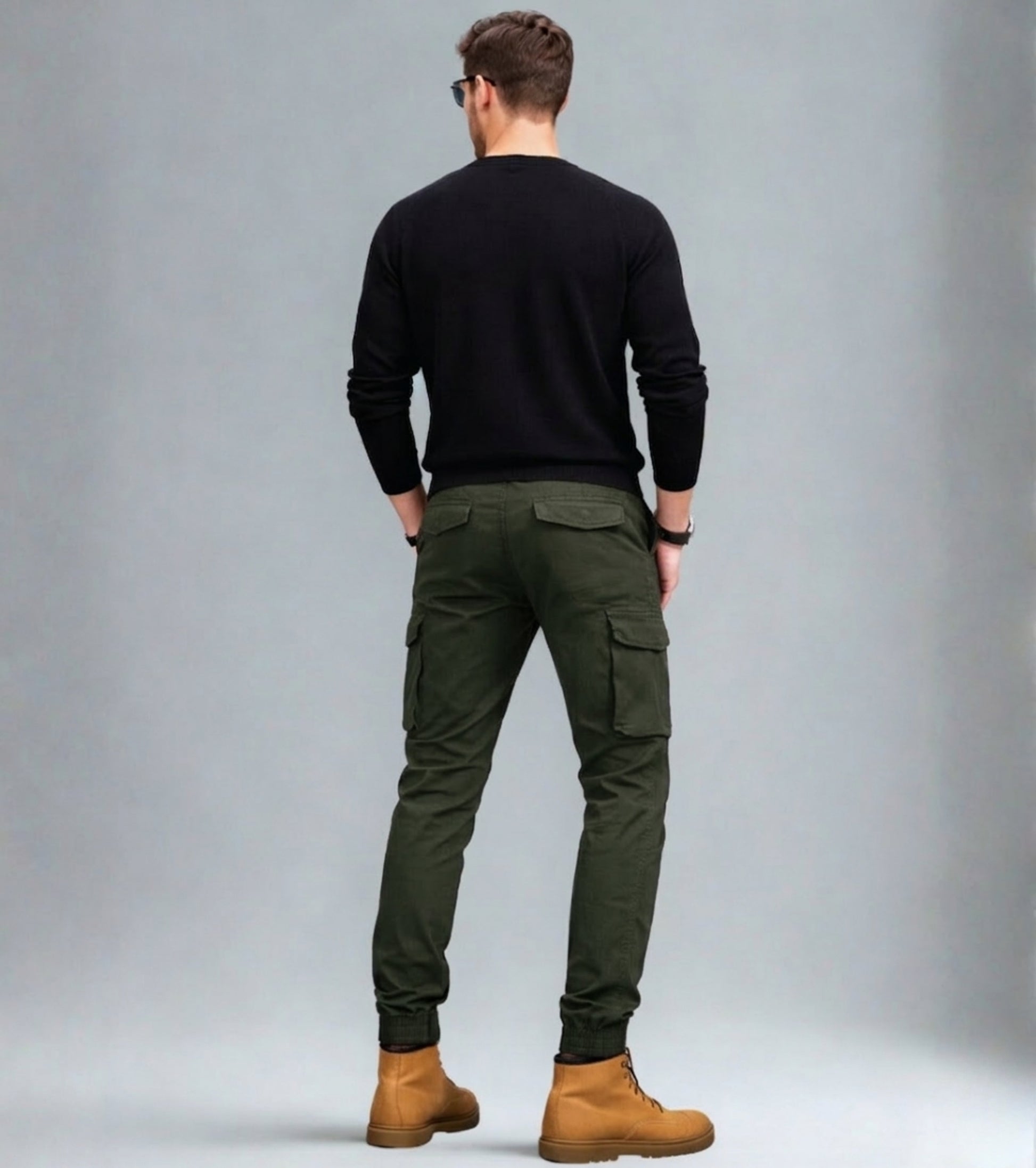 L'MONTE Men's Green Cotton Stretch Cargo Joggers Lmonte International