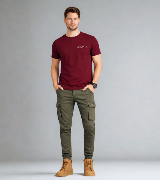 L'MONTE Men's Green Cotton Stretch Cargo Joggers Lmonte International