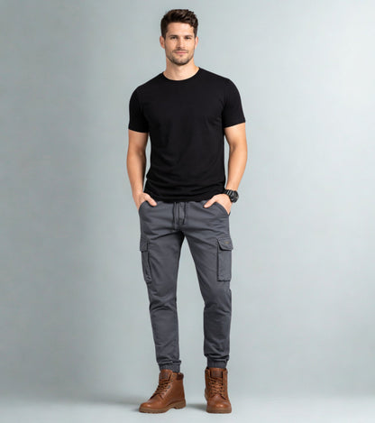 L'MONTE Men's Grey Cotton Stretch Cargo Joggers Lmonte International