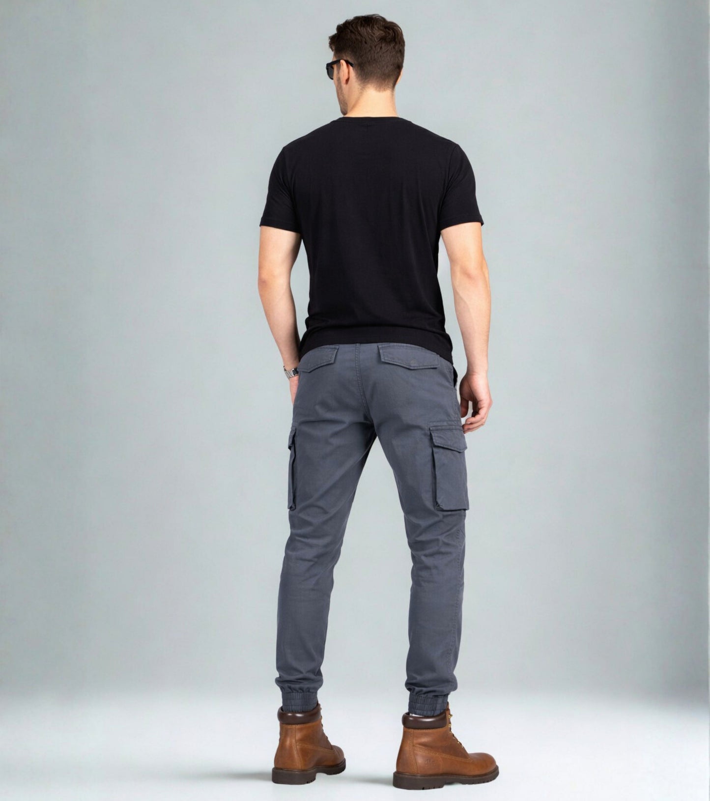 L'MONTE Men's Grey Cotton Stretch Cargo Joggers Lmonte International