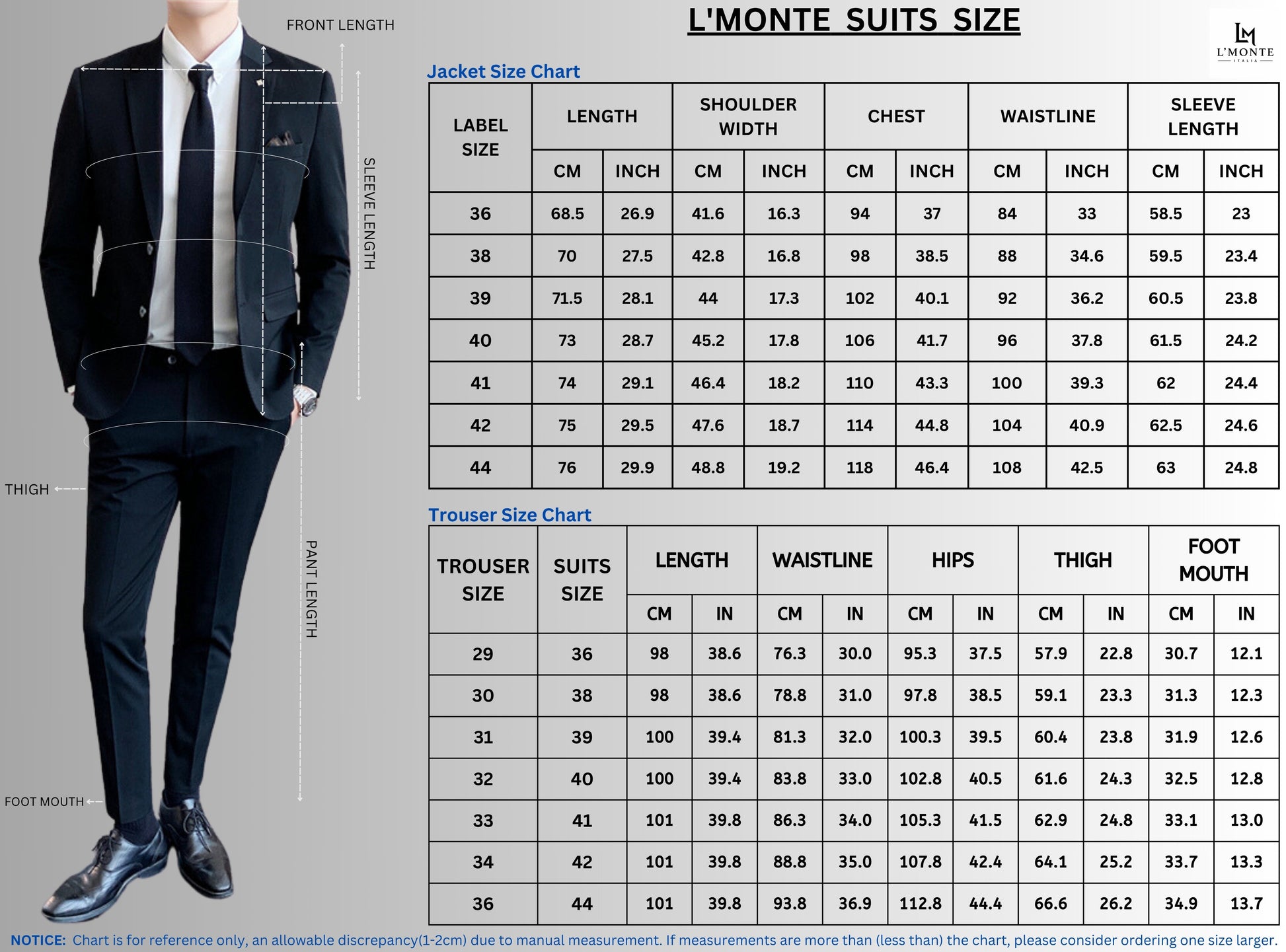 L'MONTE Imported Blue 2 Piece Suit Blazer for Men Formal Slim Fit My Store
