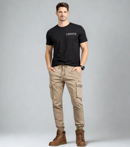 L'MONTE Men's Khaki Cotton Stretch Cargo Joggers Lmonte International