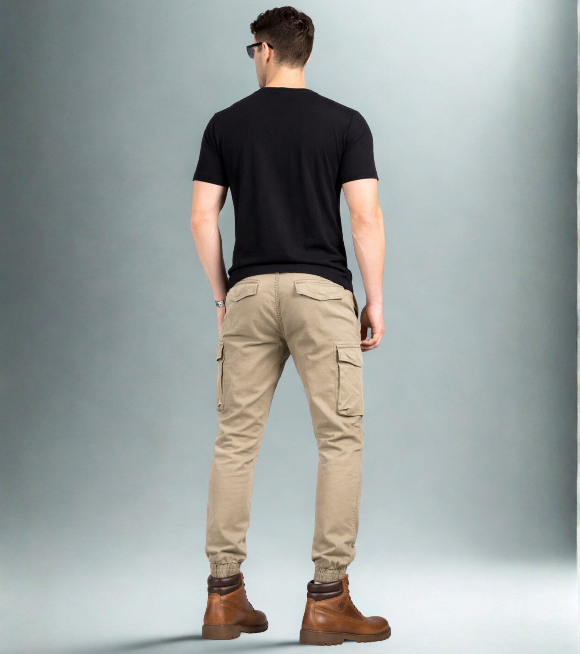 L'MONTE Men's Khaki Cotton Stretch Cargo Joggers Lmonte International