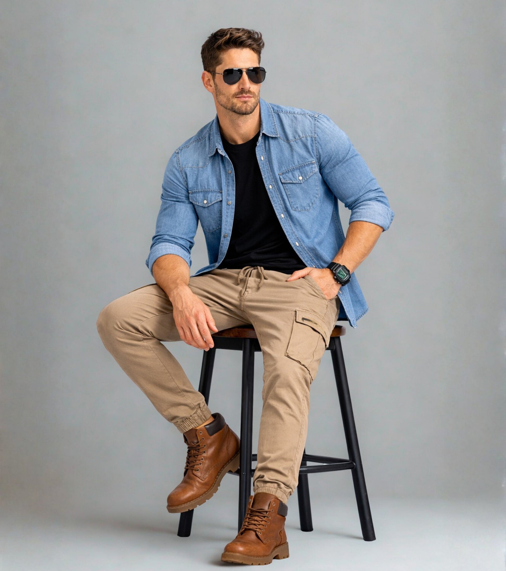 L'MONTE Men's Khaki Cotton Stretch Cargo Joggers Lmonte International