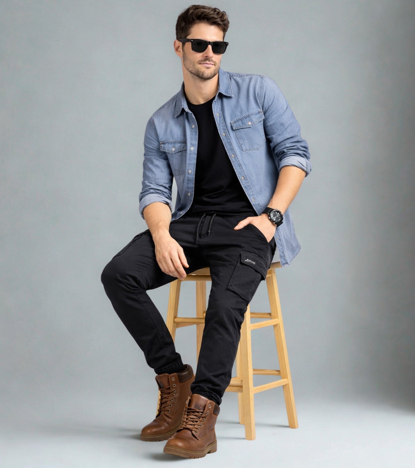 L'MONTE Men's Black Cotton Stretch Cargo Joggers Lmonte International