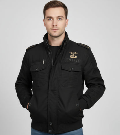 L'MONTE Men's Black Military Style Cargo Cotton Jacket My Store