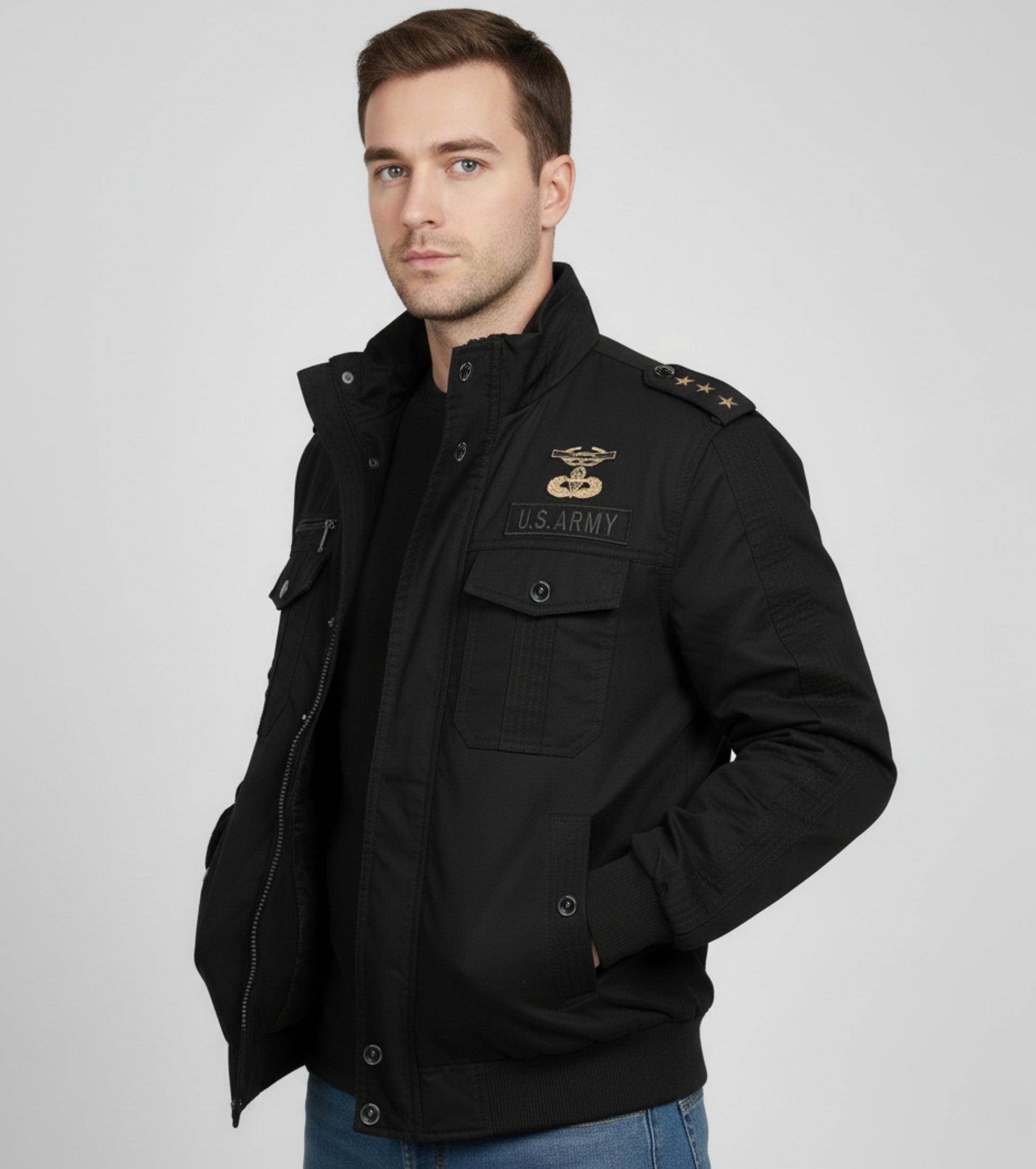L'MONTE Men's Black Military Style Cargo Cotton Jacket My Store