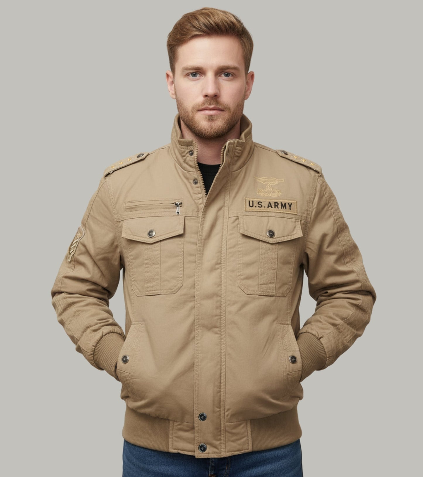 L'MONTE Men's Military-Style Khaki Cargo Jacket For Mild Winter My Store