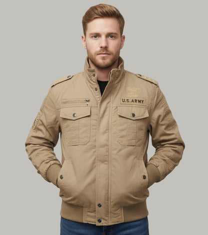 L'MONTE Men's Military-Style Khaki Cargo Jacket For Mild Winter My Store