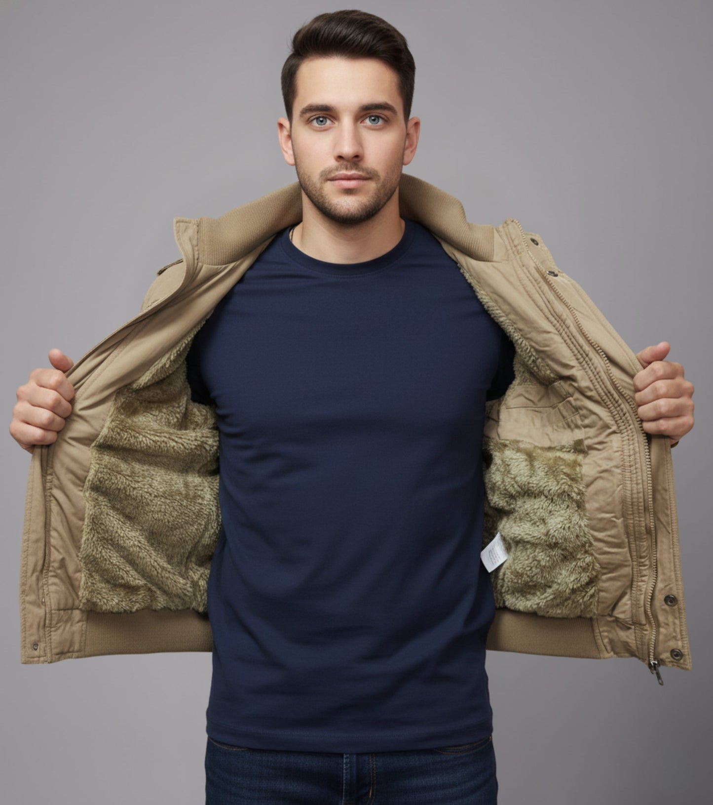L'MONTE Men's Khaki Military Style Cargo Cotton Jacket My Store