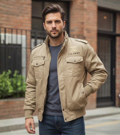 L'MONTE Men's Military-Style Khaki Cargo Jacket For Mild Winter My Store