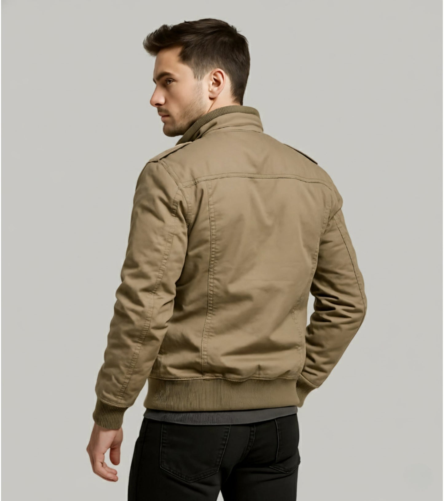L'MONTE Men's Military-Style Khaki Cargo Jacket For Mild Winter My Store