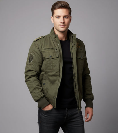 L'MONTE Men's Military-Style Army Green Cargo Jacket For Mild Winter My Store