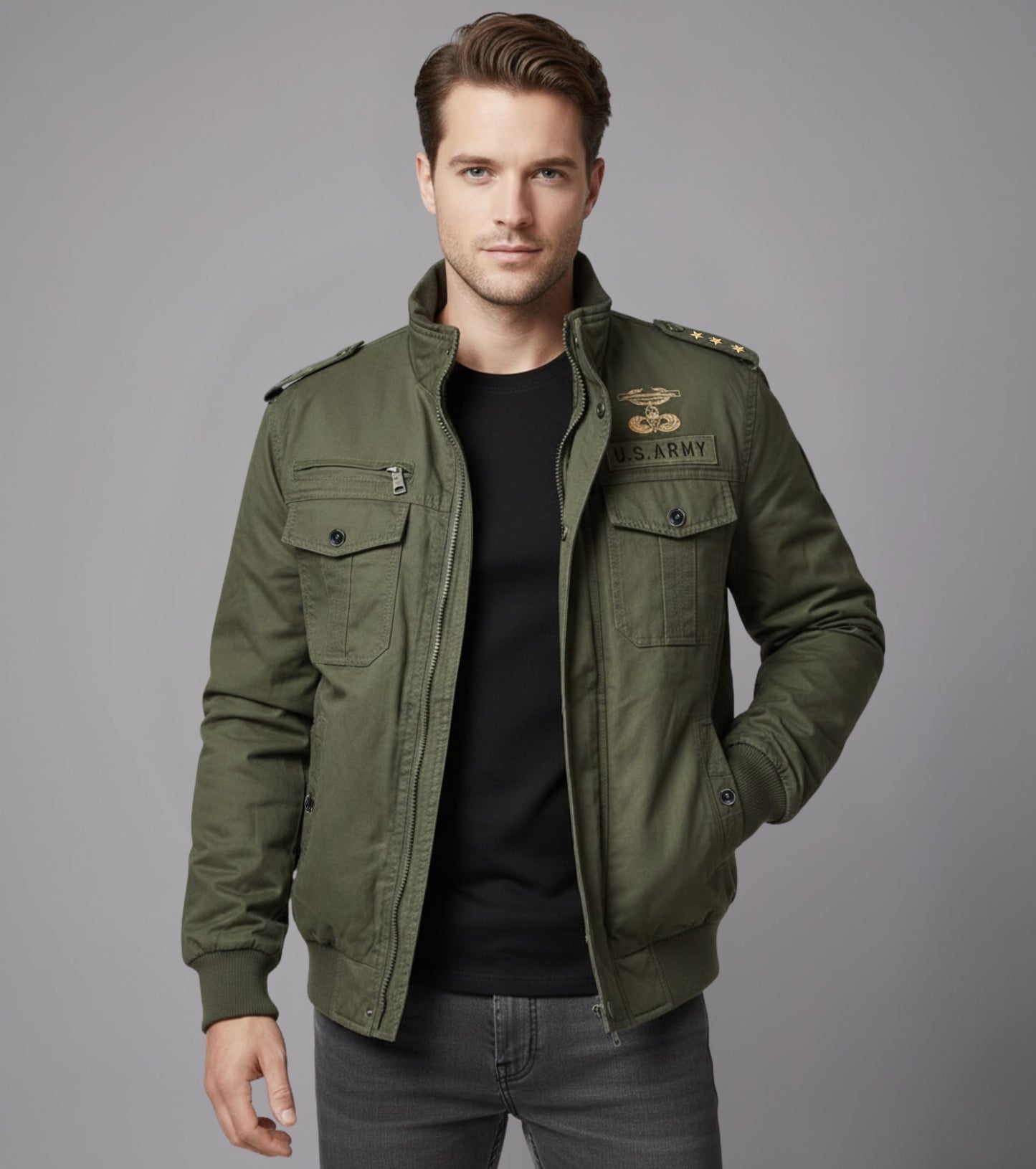 L'MONTE Men's Army Green Military Style Cargo Cotton Jacket My Store