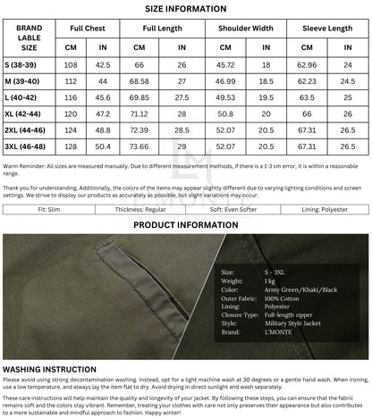 L'MONTE Men's Military-Style Army Green Cargo Jacket For Mild Winter My Store