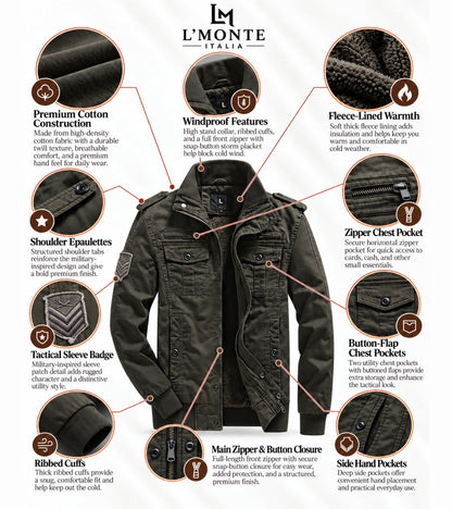 L'MONTE Men's Army Green Military-Style Cargo Winter Jacket My Store
