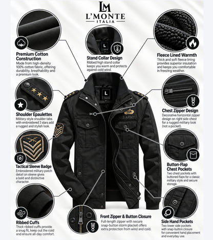 L'MONTE Men's Black Military Style Cargo Cotton Jacket My Store